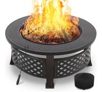 Braséro Barbecue Exterieur avec Housse de Protection, 3 en 1 Cheminée de Jardin,80x80x54cm,Chauffage en Hiver, avec Grillage de BBQ galvanisé, Pare-Étincelles, Fourche à feu, 4 PCS Pied de Brasier