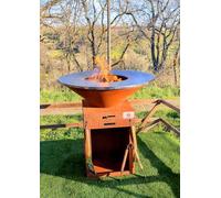Brasero Barbecue Plancha LABREZZ, Foyer Extérieur à Bois avec plancha et Grille en diametre 85 cm. Grillades, Exterieur,tiroir à Cendre, Grille reglable 5 Positions