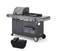 Barbecue Plancha Bi-Energy XL Gaz & Charbon - BRASERO BY FAVEX - 14 convives - 3 brûleurs 10,8 kW - Plancha fonte 60 x 42 cm - Houss