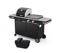 BRASERO BY FAVEX - Plancha gaz et barbecue charbon Bi-Energy L - Housse de protection incluse - 2 x 3,6 kW - réglage charbon par manivelle - 10 à 12 convives