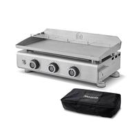 BRASERO BY FAVEX - Plancha gaz inox 3 brûleurs Silvia IIG Evo Inox - 7,95 kW - Plaque inox 5 mm 67 x 34 cm - Stable Flame - Clear Flow - 10 convives - Housse incluse - Certifiée LONGTIME®