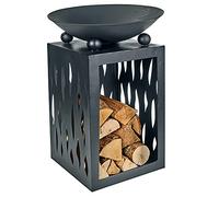 Brasero carré en acier noir mat de 65 cm avec espace de rangement pour exterieur