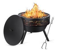 Brasero de 58,4 cm avec grille et couvercle, brasero en fonte robuste, foyer à bois pour rassemblements de feu de camp, barbecue, table, foyers pour terrasse, camping, jardin, pique-nique
