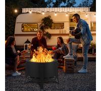 Brasero de 66 cm de diamètre avec sac à poussière, grand tonneau à feu pour le jardin avec tisonnier, solide et stable, foyer à bois et charbon avec bac à cendres amovible pour barbecue d'extérieur 66