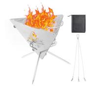 Brasero de camping portable pour le camping - Plate-forme de feu en acier inoxydable - Brasero triangulaire multifonction - Pour jardin, terrasse, camping, chauffage en plein air, barbecue, feu de