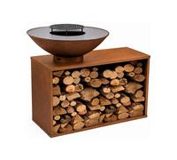 Braséro de cuisson Onyx Rusty rond 80 cm avec table, housse et grille - Acier Corten Marron