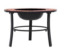 Brasero de jardin 68 x 68 x 45 cm terre cuite acier | Avec plateau rond, grille barbecue, support à trois pieds, table et pot inclus