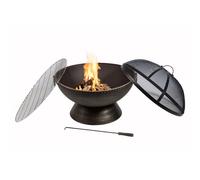 Braséro De Jardin À Bois Chauffage Extérieur Avec Tisonnier Couvercle Grille Bbq Acier Bronzé Teamson Home Hr30701aa