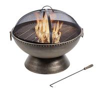 Braséro de Jardin à Bois Chauffage extérieur avec tisonnier Couvercle Grille BBQ Acier bronzé Teamson Home HR30701AA