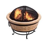 Braséro de Jardin à Bois Chauffage extérieur tisonnier Couvercle Grille Charbon BBQ oxyde magnésium Sable Teamson Home HR26303AA-S