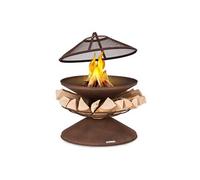Braséro de jardin - Aguilera - Foyer de terrasse - Grille barbecue Ø65cm - Pare-étincelles - Charbon ou bois - Rouille