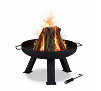 Relaxdays Brasero de Jardin, Ø 60 cm, tisonnier Inclus, pour la terrasse, bac à feu en Acier, Rond, Grand Foyer, Noir
