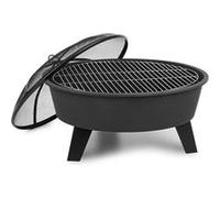 Foyer et braséro Blumfeldt Braséro de jardin - Nolana - Foyer de terrasse - Grille barbecue Ø64 cm - Pare-étincelles - Charbon ou bois - Acier noir