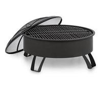 Braséro de jardin - blumfeldt Oreos - Foyer de terrasse - Grille barbecue Ø68cm - Pare-étincelles - Charbon ou bois - Acier noir Noir
