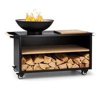 Braséro de jardin - blumfeldt Savage 2.0 Wide - Foyer de terrasse - Barbecue Ø58cm - Planche à découper - Charbon ou bois - Rouille Cuivre