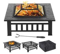 Brasero de jardin carré Yaheetech - Métal noir - 81 x 81 x 50 cm - Pour patio, cour, camping, jardin