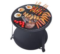 Brasero de Jardin Rond Multifonction avec Étagère et Écran Anti-Étincelles,Barbecue et Chauffage Extérieur, Métallique Robuste