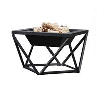 Braséro De Jardin Avec Bois Chauffage, Teamson Home, Noir, Base Géométrique Décorative Gris