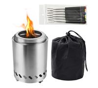 Brasero de Table 20x14cm, Brasero sans Fumée avec Granulés Ou Bois, Braséros en Acier Inoxydable avec 6 Fourchettes à Griller Télescopiques, Foyer de Table Portable pour Balcon et Jardin, Terrasse