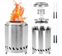 Brasero de Table Portable sans Fumée - Foyer en Acier Inoxydable avec Sac de Transport, Mini Poêle de Camping pour Terrasse et Jardin, Compatible Bois et Granulés, 4 Fourchettes