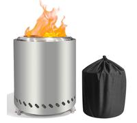 Brasero de terrasse de jardin avec protection anti-étincelles, panier à feu sans fumée en acier inoxydable, petite cheminée de table avec pieds de table pliables et sac de rangement, argenté, diamètre