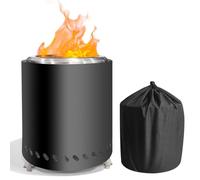 Brasero de terrasse de jardin avec protection anti-étincelles, panier à feu sans fumée en acier inoxydable, petite cheminée de table avec pieds de table pliables et sac de rangement, noir, diamètre 22