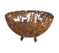 Braséro Demi Sphère sur Pied Motifs Cerf Forêt - L'HERITIER DU TEMPS - 58x58x37cm - Rouille