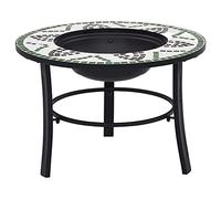 Brasero en acier avec mosaïque en céramique verte - 68 cm - Brasero pour jardin ou terrasse - Structure à trois pieds - Plateau rond pour boissons et aliments au barbecue - Convient pour le bois