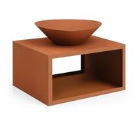Brasero en acier Corten avec range bûches - L90 x H67,5 x P75 cm - BEZIO