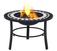 Brasero en céramique noir blanc 68 cm avec base trois pieds | Acier de qualité, grille pour barbecue, plateau rond de rangement, utilisation extérieure