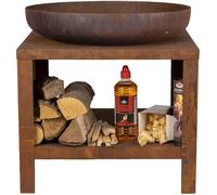 Braséro en métal avec range bois 60 cm rouille