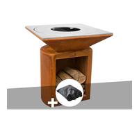 Brasero g2 corten plaque acier carbone + housse de protection - artiss