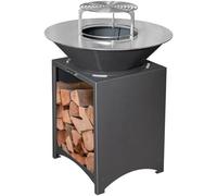 Brasero Haut avec Plaque et Grille Amovible en Acier Barbecue plancha extérieur Ø 75 cm