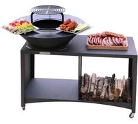 Brasero îlot avec Plaque et Grille Amovible en Acier Barbecue plancha extérieur Ø 100 cm