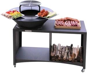 Brasero îlot avec Plaque et Grille Amovible en Acier Barbecue plancha extérieur Ø 100 cm