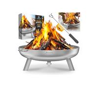 KESSER® Brasero en Acier Allié de 2,5 mm d'Épaisseur - Diamètre : 80 cm - Brasero + Crochet en Fonte de 42 cm - Évacuation d'Eau et 2 Poignées Solides - Pour Feu de Bois ou Charbon