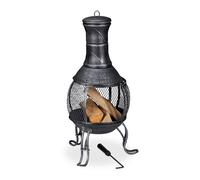 Relaxdays brasero mexicain, tisonnier, gril en bois, pare-étincelles, jardin, terrasse, antique, brasero, H 89 cm, gris