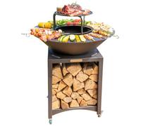 MonMobilierDesign FIESTA Brasero haut avec plaque et grille amovible en acier barbecue plancha extérieur Ø 75 cm