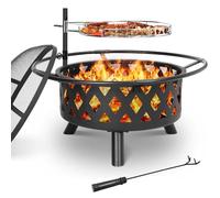 Brasero multifonction extérieur avec grille rotative et protection anti-étincelles, Ø 76 cm, tisonnier inclus, pour barbecue