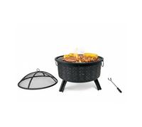 Relaxdays Brasero HxØ 62 x 66 cm, avec Grille, Noir | pare-étincelles et tisonnier, foyer de jardin
