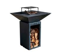 Braséro Plancha BBQ - GRILL'CHIC - Cévenol - DOUBLE CUVE - Alu Gris - 74x74x90 cm - Accessoires Inclus