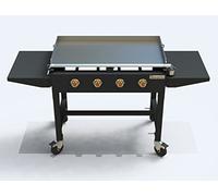 Plancha Brasero Plancha au gaz Carmen sur chariot - 4 brûleurs - Plaque inox - 90 x 45,5 cm - chariot pliable tablettes rabattables, Noir