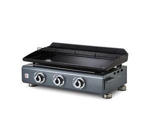 BRASERO - Plancha gaz Silvia II G 3 Feux Gun metal Brasero - Surface cuisson 67 x 34 cm - 3 brûleurs - Plaque fonte - Grille de réchauffement - Tiroir graisse - Jusqu'à 10 convives - 7,5 kW