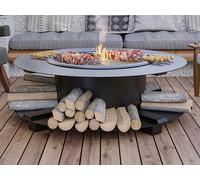 Brasero plancha grill avec range-bûches - L120 x l120 x H40 cm - BARCENA