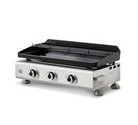 BRASERO - Plancha Silvia IIG INOX 3 Feux Surface Cuisson 67 x 34 cm - 3 brûleurs - Plaque Fonte émaillée fabriquée en France - Grille de réchauffement - Jusqu'à 10 convives - 7,5kW