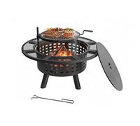 Brasero Relaxdays, Ø 91,5 cm, Grille réglable, Couvercle, tisonnier, feu de Jardin, Noir