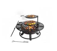 Brasero Relaxdays, Ø 92 cm, 2 grilles réglables, Couvercle, tisonnier & Housse, pour Jardin, Noir