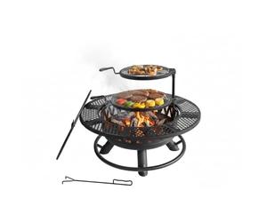 Brasero Relaxdays, Ø 92 cm, 2 grilles réglables, Couvercle, tisonnier & Housse, pour Jardin, Noir