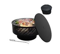Brasero Relaxdays, Ø66 cm, avec Grille, Couvercle, tisonnier et Housse étanche, Foyer de Jardin, Noir