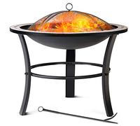 Brasero Rond Fuego Ø 76 cm Acier laqué Pierres mosaïque Accessoires Couvercle Jardin terrasse feu Bois Charbon briquette Barbecue